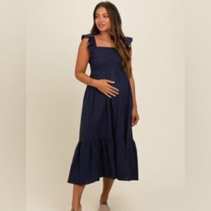 Navy Blue Ruffle Sleeve Midi Dress